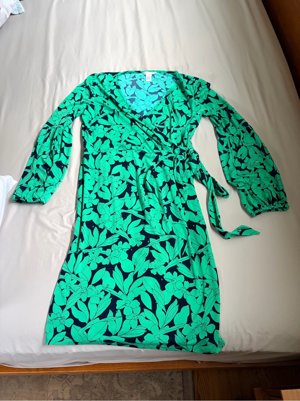 London Times Navy and Teal Floral Wrap Dress